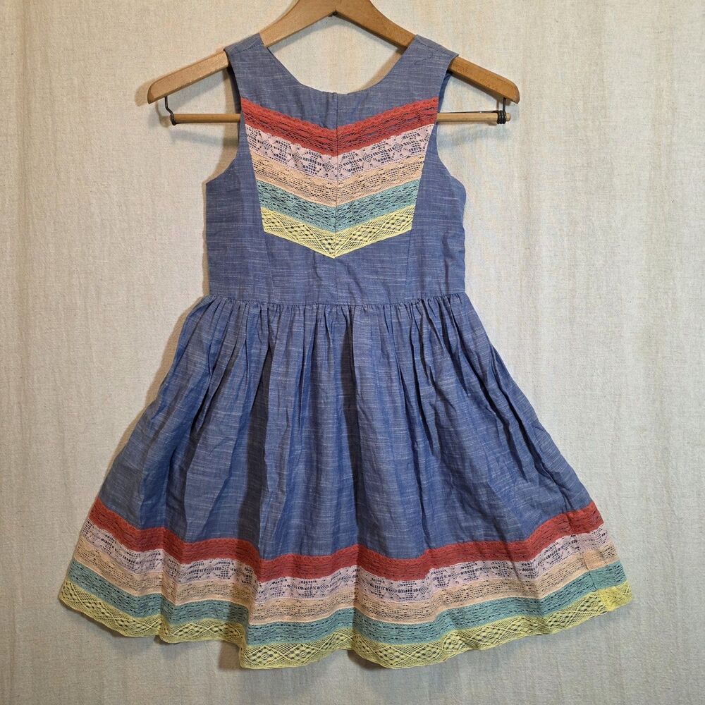 Aphorism Girls Size 8 Blue Chambray Cotton Lace Dress Sweet Anthropologie NWT